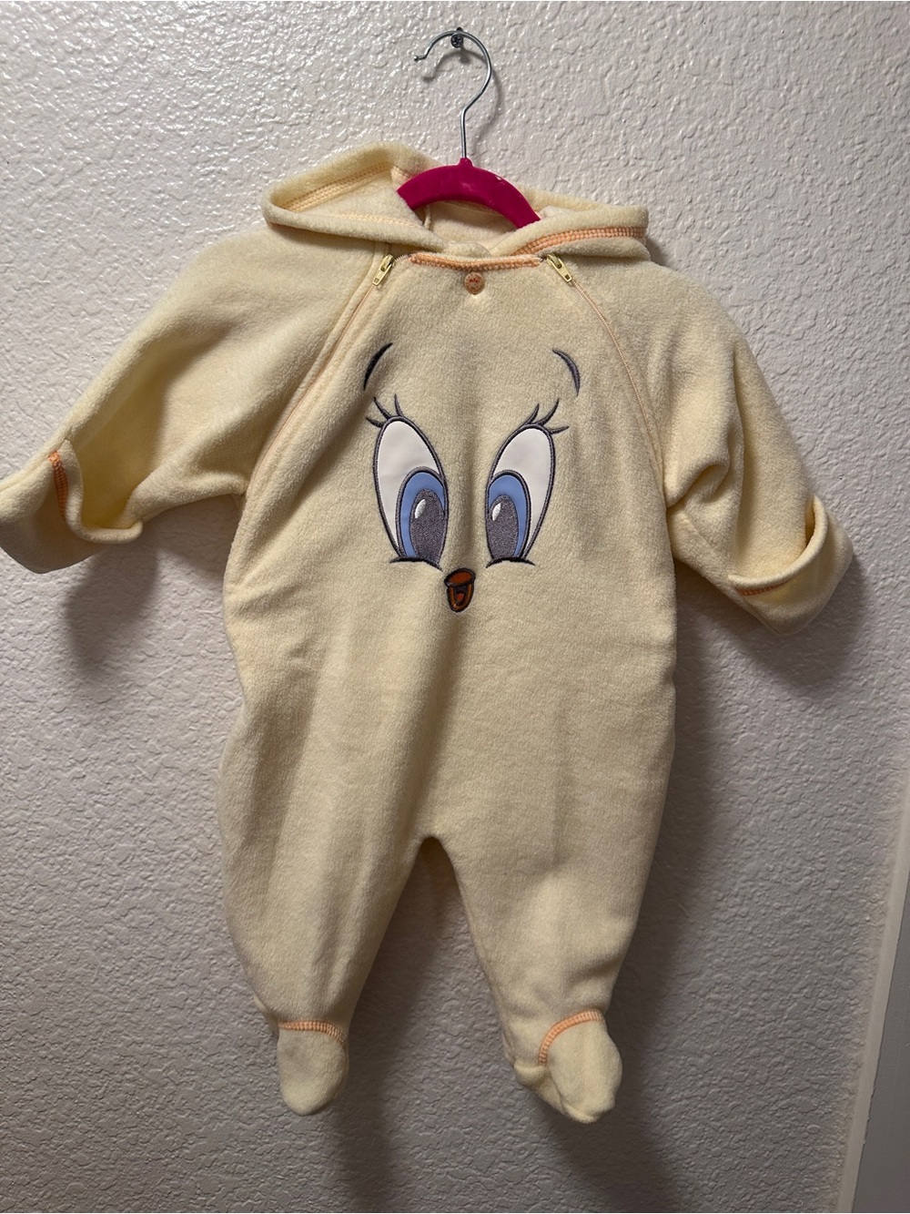 Vintage Baby Looney Tunes Tweety Bird Fleece Snow Romper Size 6-9 Months